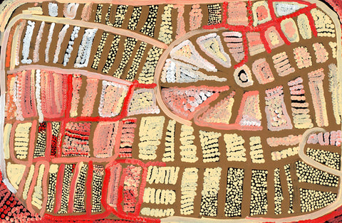 Naata Nungurrayi TNAN301 Women's Ceremony 91cmx61cm original Australian Aboriginal artwork at Tingari Arts horizontal view 002