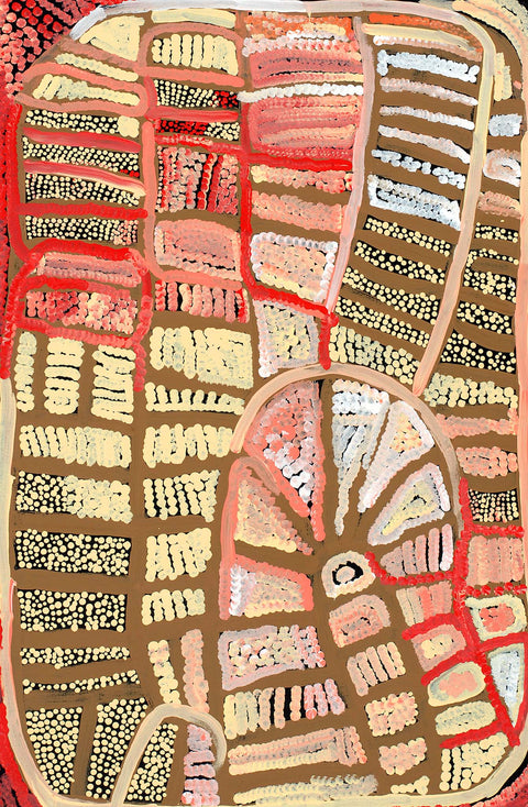 Naata Nungurrayi TNAN301 Women's Ceremony 91cmx61cm original Australian Aboriginal artwork at Tingari Arts vertical view 001