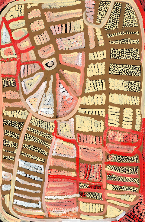 Naata Nungurrayi TNAN301 Women's Ceremony 91cmx61cm original Australian Aboriginal artwork at Tingari Arts vertical view 002