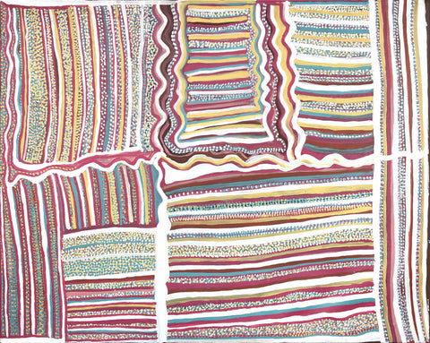 Narputta Nangala LMNN0203 Country around Lake MacDonald - My Father’s Country 153cmx121cm original Australian Aboriginal artwork at Tingari Arts horizontal view