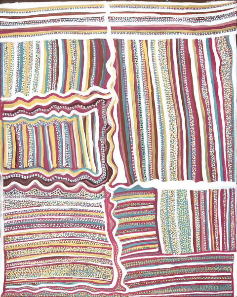Narputta Nangala LMNN0203 Country around Lake MacDonald - My Father’s Country 153cmx121cm original Australian Aboriginal artwork at Tingari Arts vertical view