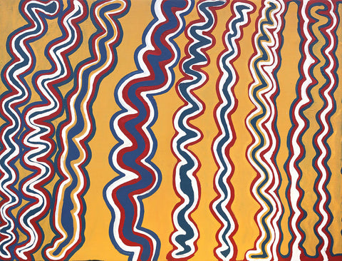 Narputta Nangala KNN02044 Lake MacDonald Range 121cmx91cm original Australian Aboriginal artwork at Tingari Arts horizontal view
