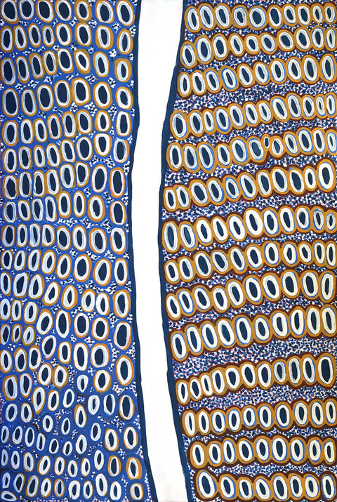 Narputta Nangala KNN02053 Rockholes at Karrkurutinytja 183cm x 121cm original Australian Aboriginal artwork at Tingari Arts vertical view 002