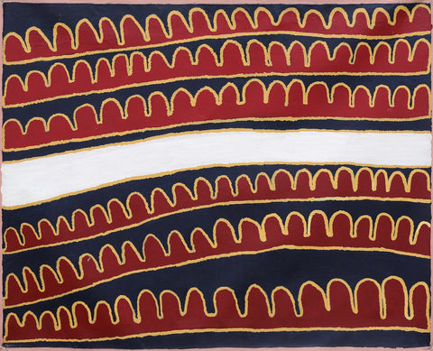Narputta Nangala LMNN0201 Lake MacDonald and Talli 153cmx121cm original Australian Aboriginal artwork at Tingari Arts horizontal view