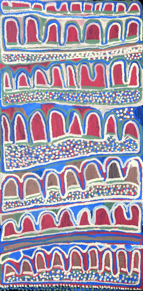 Narputta Nangala TNN305 Karrkurrutintja, My Father’s Country 121cm x 61cm original Australian Aboriginal artwork at Tingari Arts vertical view 001