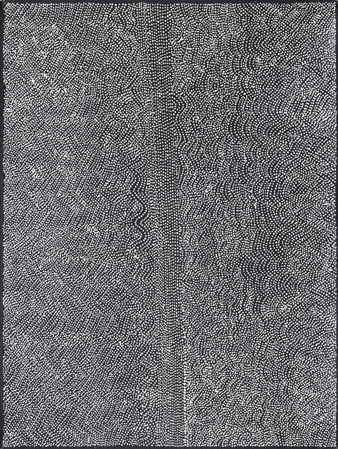 Pansy Napangati TPN601 Hail at Ilpili 121cmx91cm original Australian Aboriginal artwork at Tingari Arts vertical view