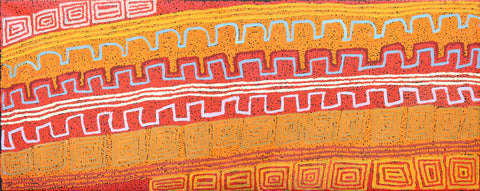 Patrick Olodoodi Tjungurrayi TPOT902 Tingari and Ancestral Country 153cm x 61cm original Australian Aboriginal artwork at Tingari Arts horizontal view 001