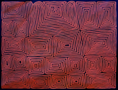 Ronnie Tjampitjinpa LMRT0203 Men’s Ceremony 153cm x 121cm original Australian Aboriginal artwork at Tingari Arts horizontal view