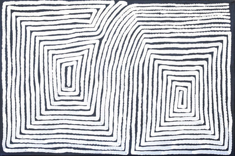 Ronnie Tjampitjinpa TRT201 Men’s Ceremony 91cm x 61cm original Australian Aboriginal artwork at Tingari Arts horizontal view