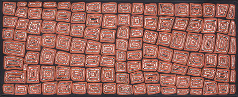 Thomas Tamayinya Tjapaltjarri TTT101 Tingari Cycle 153cm x 61cm original Australian Aboriginal artwork at Tingari Arts horizontal view 001