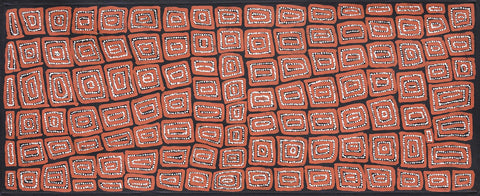 Thomas Tamayinya Tjapaltjarri TTT101 Tingari Cycle 153cm x 61cm original Australian Aboriginal artwork at Tingari Arts horizontal view 002