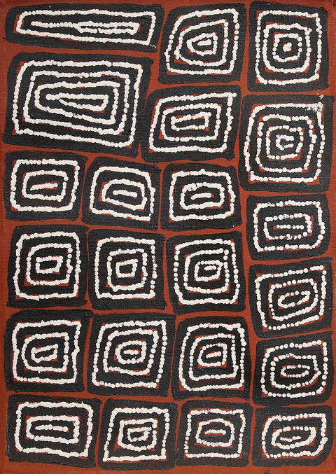 Thomas Tjapaltjarri TTT1701-12 Tingari Cycle 51cm x 36cm original Australian Aboriginal artwork at Tingari Arts vertical view 001