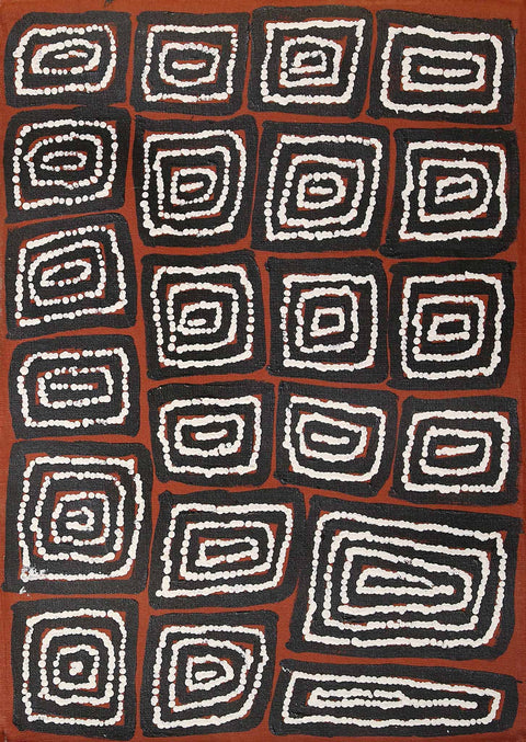 Thomas Tjapaltjarri TTT1701-12 Tingari Cycle 51cm x 36cm original Australian Aboriginal artwork at Tingari Arts vertical view 002