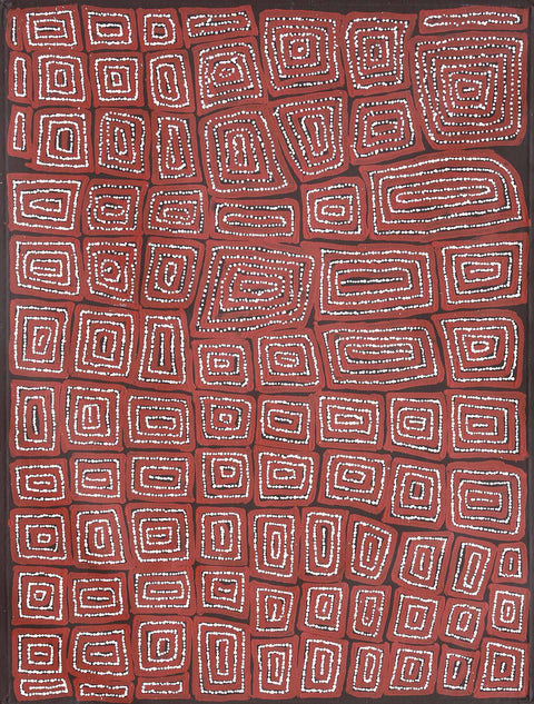 Thomas Tamayinya Tjapaltjarri TTT701 Tingari 121cm x 91cm original Australian Aboriginal artwork at Tingari Arts vertical view 001