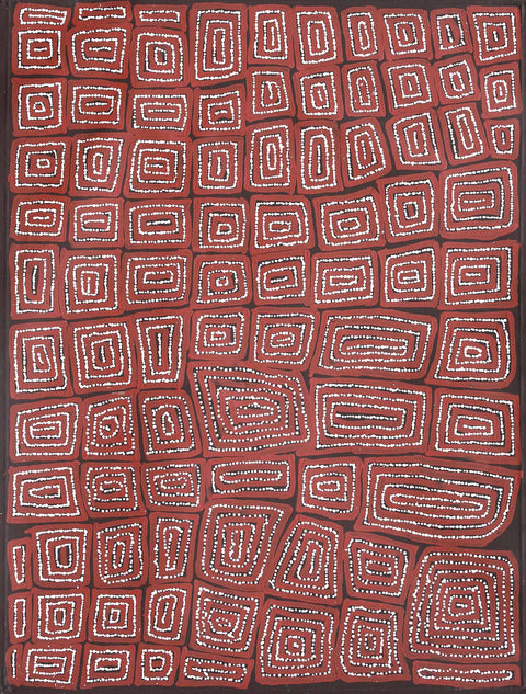 Thomas Tamayinya Tjapaltjarri TTT701 Tingari 121cm x 91cm original Australian Aboriginal artwork at Tingari Arts vertical view 002