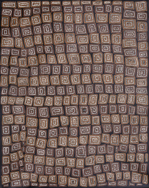 Thomas Tjapaltjarri TTT802 Tingari Cycle 153cm x 121cm original Australian Aboriginal artwork at Tingari Arts vertical view 002