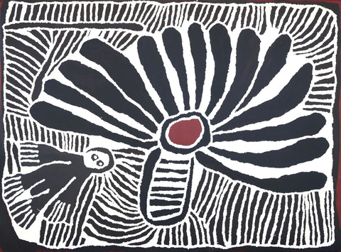 Tjunkiya Wakula Napaltjarri, also known as Linda Syddick 9909-19 Windmill - First Contact 90cm x 119.5cm original Australian Aboriginal artwork at Tingari Arts