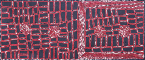 Walala Tjapaltjarri TWT905 Tingari Cycle 153cm x 61cm original Australian Aboriginal artwork at Tingari Arts horizontal view 001