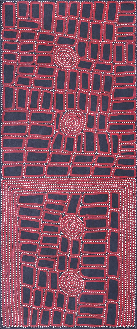 Walala Tjapaltjarri TWT905 Tingari Cycle 153cm x 61cm original Australian Aboriginal artwork at Tingari Arts vertical view 001