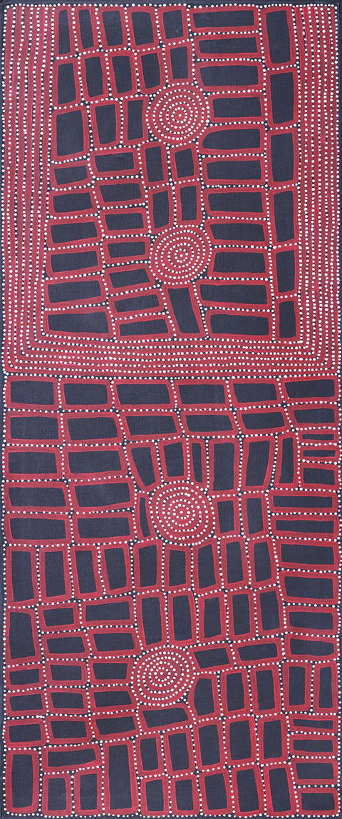 Walala Tjapaltjarri TWT905 Tingari Cycle 153cm x 61cm original Australian Aboriginal artwork at Tingari Arts vertical view 002