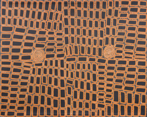 Walala Tjapaltjarri TWT1008 Tingari Cycle 153cm x 121cm original Australian Aboriginal artwork at Tingari Arts horizontal view 002