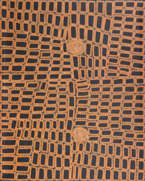 Walala Tjapaltjarri TWT1008 Tingari Cycle 153cm x 121cm original Australian Aboriginal artwork at Tingari Arts vertical view 001