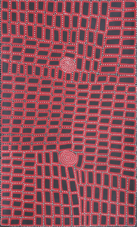 Walala Tjapaltjarri TWT1009-6 Tingari Cycle 153cm x 91cm original Australian Aboriginal artwork at Tingari Arts vertical view 001