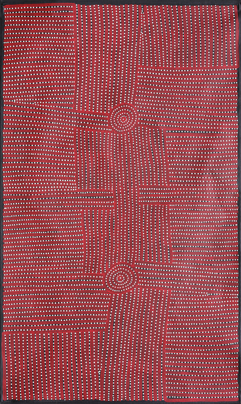 Walala Tjapaltjarri WT1012-7 Tingari Cycle 153cmx91cm original Australian Aboriginal artwork at Tingari Arts vertical view 002