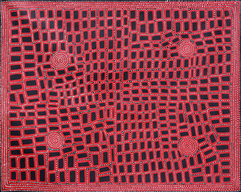 Walala Tjapaltjarri TWT1205-5 Tingari Cycle 153cm x 121cm original Australian Aboriginal artwork at Tingari Arts horizontal view 001