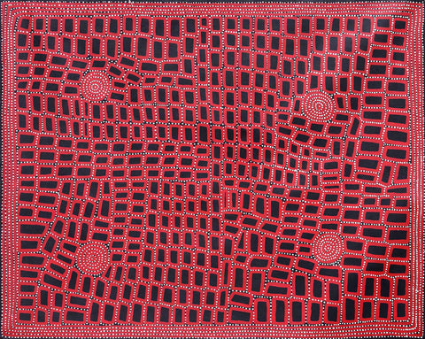 Walala Tjapaltjarri TWT1205-5 Tingari Cycle 153cm x 121cm original Australian Aboriginal artwork at Tingari Arts horizontal view 002