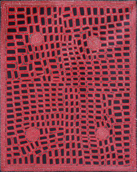 Walala Tjapaltjarri TWT1205-5 Tingari Cycle 153cm x 121cm original Australian Aboriginal artwork at Tingari Arts vertical view 002