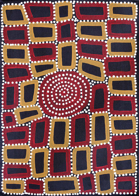Walala Tjapaltjarri TWT1406-7 Tingari Cycle 51cm x 36cm original Australian Aboriginal artwork at Tingari Arts vertical view 002