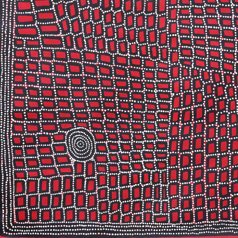 Walala Tjapaltjarri TWT1507-6 Tingari Cycle 121cm x 121cm original Australian Aboriginal artwork at Tingari Arts detail view