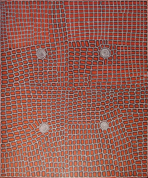 Walala Tjapaltjarri TWT1509-7 Tingari Cycle 183cmx153cm original Australian Aboriginal artwork at Tingari Arts vertical view 001
