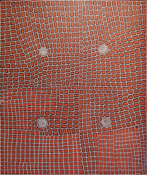 Walala Tjapaltjarri TWT1509-7 Tingari Cycle 183cmx153cm original Australian Aboriginal artwork at Tingari Arts vertical view 002