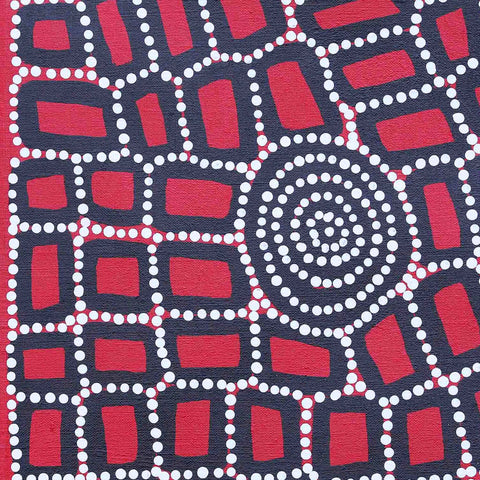 Walala Tjapaltjarri TWT1608-8 Tingari Cycle 36cm x 36cm original Australian Aboriginal artwork at Tingari Arts detail view