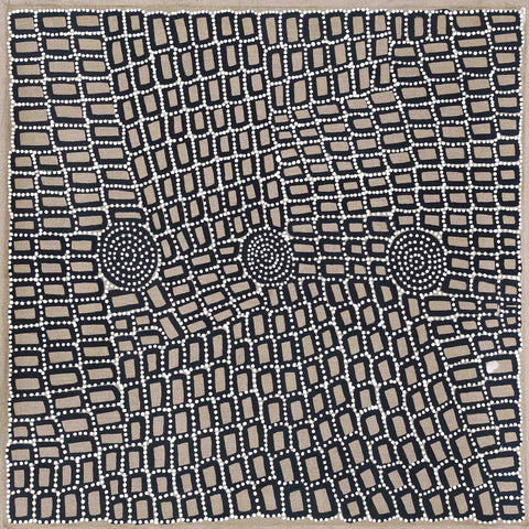 Walala Tjapaltjarri TWT1702-10 Tingari Cycle 91cm x 91cm original Australian Aboriginal artwork at Tingari Arts horizontal view 001