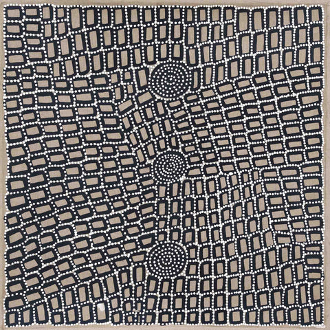 Walala Tjapaltjarri TWT1702-10 Tingari Cycle 91cm x 91cm original Australian Aboriginal artwork at Tingari Arts vertical view 001