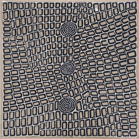 Walala Tjapaltjarri TWT1702-10 Tingari Cycle 91cm x 91cm original Australian Aboriginal artwork at Tingari Arts vertical view 002
