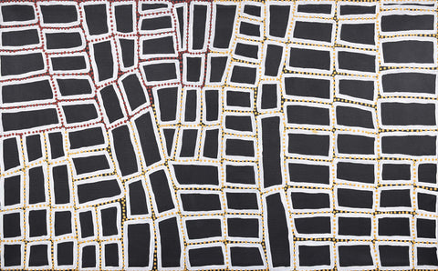 Walala Tjapaltjarri TWT207 Tingari Cycle 153cm x 91cm original Australian Aboriginal artwork at Tingari Arts horizontal view 001