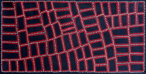 Walala Tjapaltjarri TWT 501 Tingari Cycle Tingari 121cm x 61cm original Australian Aboriginal artwork at Tingari Arts horizontal view