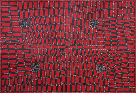 Walala Tjapaltjarri TWT814 Tingari Cycle 183cm x 121cm original Australian Aboriginal artwork at Tingari Arts horizontal view
