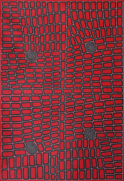 Walala Tjapaltjarri TWT814 Tingari Cycle 183cm x 121cm original Australian Aboriginal artwork at Tingari Arts vertical view