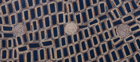 Walala Tjapaltjarri TWT906 Tingari Cycle 214cmx91cm original Australian Aboriginal artwork at Tingari Arts detail view