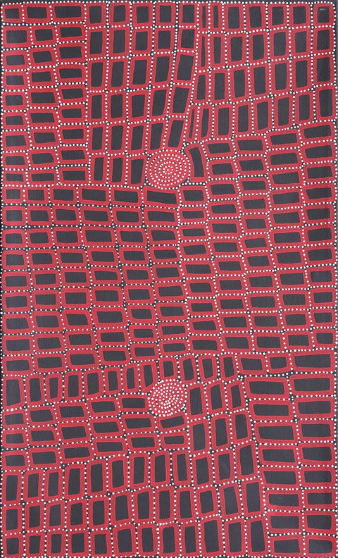 Walala Tjapaltjarri TWT1009-6 Tingari Cycle 153cm x 91cm original Australian Aboriginal artwork at Tingari Arts vertical view